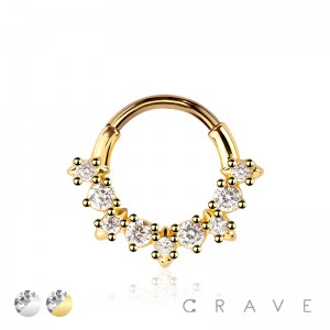 316L SURGICAL STEEL MULTI ROUND CZ SEPTUM HINGED SEGMENT HOOP RING